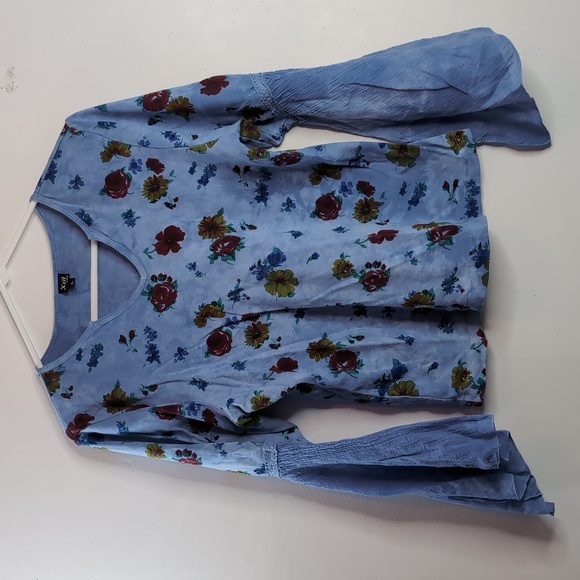 XCit Vintage Y2K Flutter Sleeve Long Sleeve Blue Floral Top Large - Picture 1 of 6